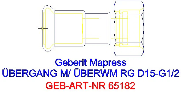 GE Mapress Kupfer Übergang mit Überwurfmutter Rg d15-G1/2_65182_A