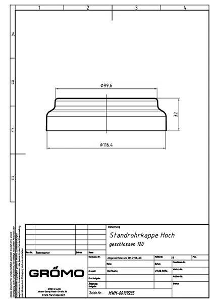 Zink Standrohrkappe ø120 hoch geschlossen, #Art.Nr. 62716