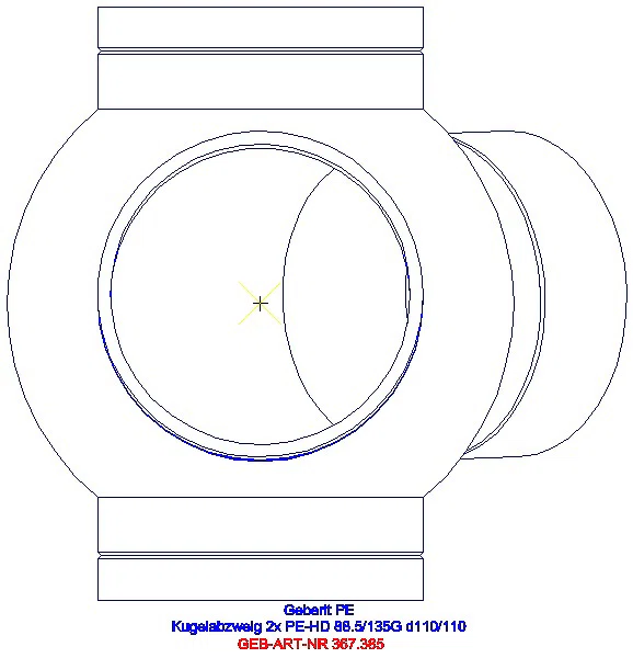 GE PE Kugelabzweig 88,5Gr zweifach Anschlüsse 135Gr versetzt d110/110_367.385.16.1_L