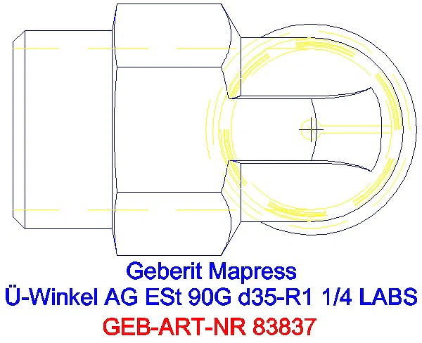 GE Mapress Edelstahl Übergangswinkel 90Gr mit AG (LABS-frei) 90G d35-R1 1/4_83837_G