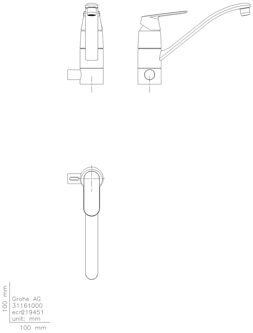 GROHE EH-SPT-Batterie Eurosmart C 31161 flacher Auslauf Absperrventil chrom
