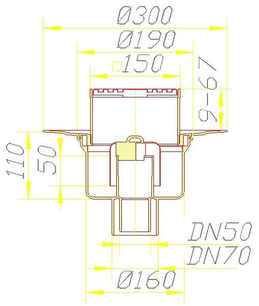 DALLMER Bodenablauf 61 HT/KE, DN 50/DN 70, 150 x 150 mm