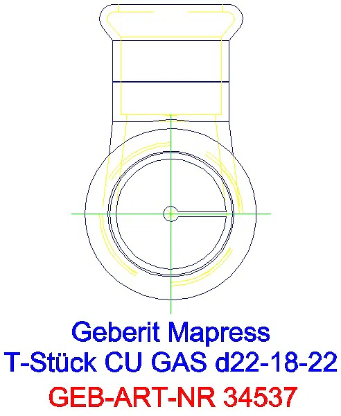 GE Mapress Kupfer T-Stück reduziert (Gas) d22-18-22_34537_L