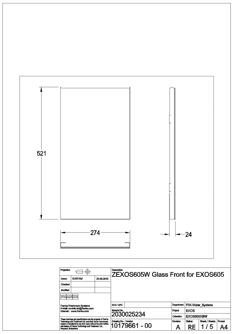 Front, EXOS, ESG weiß, für EXOS605/EXOS605E/EXOS602E, ZEXOS605W