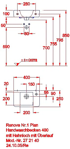 Renova Plan HWB, verk. Ausladung 40x25cm, Hahnloch rechts, m.Ül._kgv_r1_plan_272140