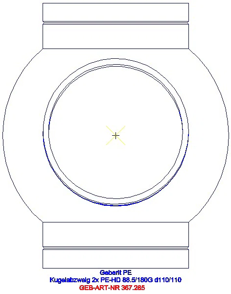 GE PE Kugelabzweig 88,5Gr zweifach Anschlüsse 180Gr versetzt d110/110_367.285.16.1_L