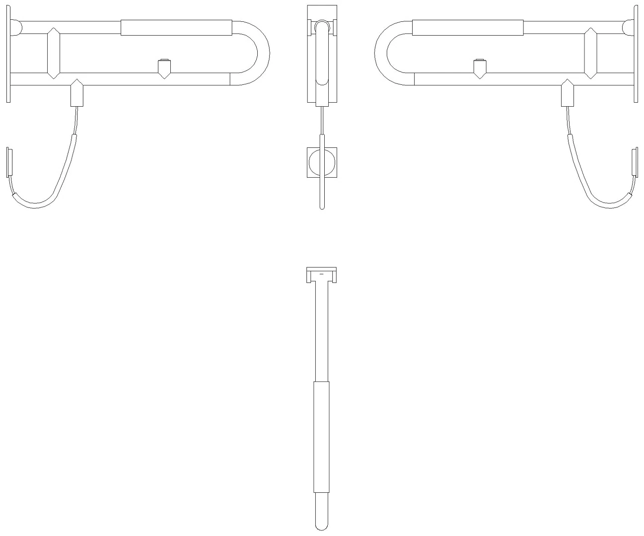 HEWI SK-Griff, drehb., matt, WC-Spülung/Armp. L:700mm anthrazgr