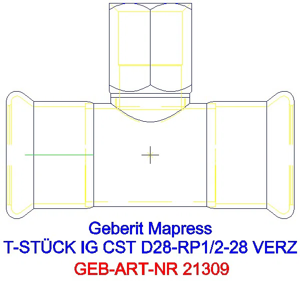 GE Mapress C-Stahl T-Stück mit IG d28-Rp1/2-28 verzinkt_21309_A
