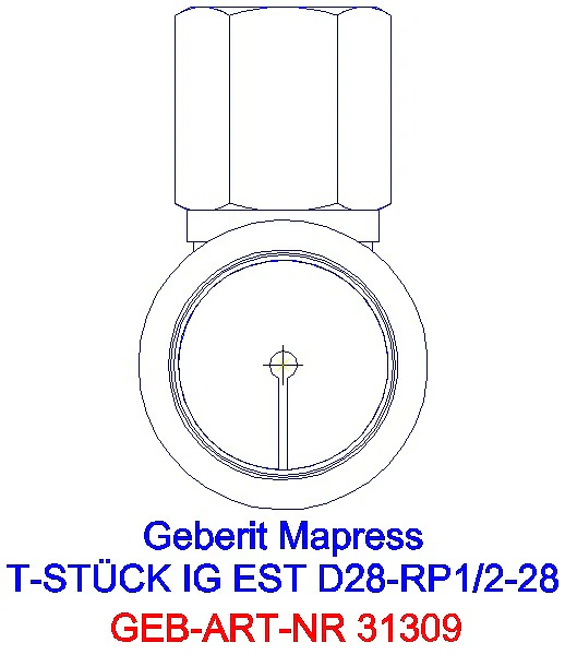 GE Mapress Edelstahl T-Stück mit IG d28-Rp1/2-28_31309_L