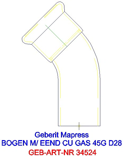 GE Mapress Kupfer Bogen 45Gr mit Einschubende (Gas) d28_34524_A