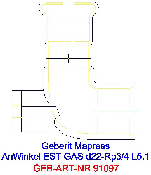 GE Mapress Edelstahl Anschlusswinkel 90Gr für Gaszähler d22-Rp3/4_91097_L