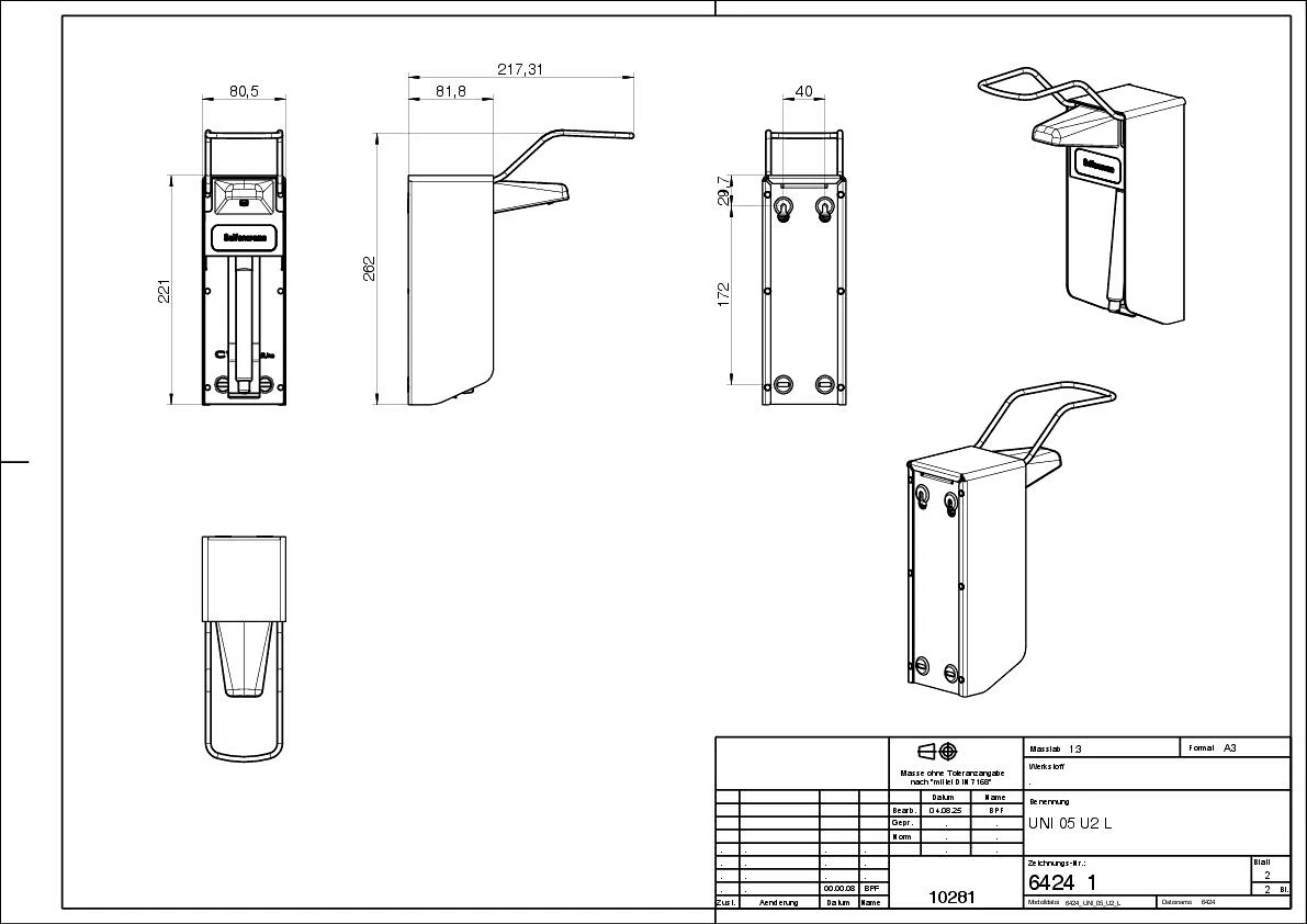 MediLine Universalspender 500 Unterbau und Einbau, Aluminium weiß