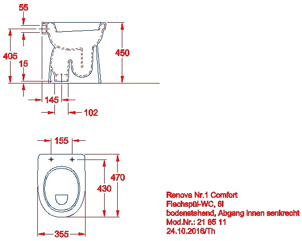 Renova Comfort Stand-WC Flachspüler erhöht, barrierefrei, Abgang vertikal_kgv_r1_comf_218511