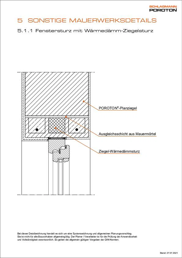 Fenstersturz mit Wärmedämm-Ziegelsturz
