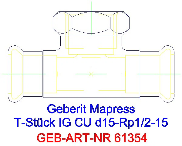 GE Mapress Kupfer T-Stück mit IG d15-Rp1/2-15_61354_A