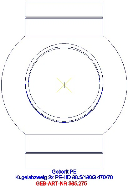GE PE Kugelabzweig 88,5Gr zweifach Anschlüsse 180Gr versetzt d75/75_365.275.16.1_L