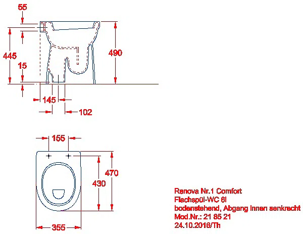 Renova Comfort Stand-WC Flachspüler erhöht, Abgang vertikal_kgv_r1_comf_218521