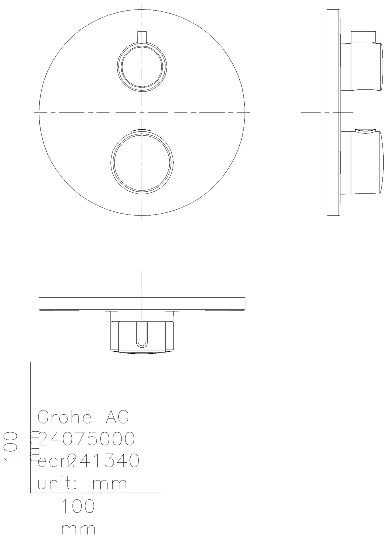 GROHE THM-Brausebatterie Grohtherm 24075 1 Abgänge FMS für 36500 rund chrom