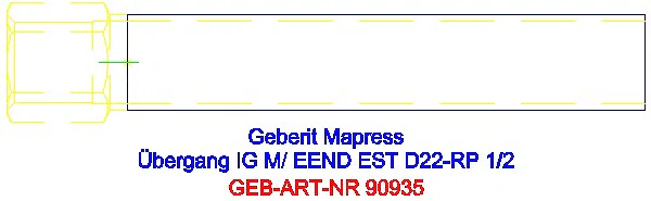 GE Mapress Edelstahl Übergang mit IG und Einschubende d22-Rp1/2 L14,8cm_90935_A