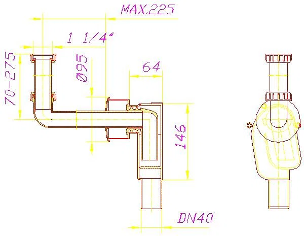 DALLMER Wandeinbau-Siphon 300 KS, 1 1/4" x DN 40