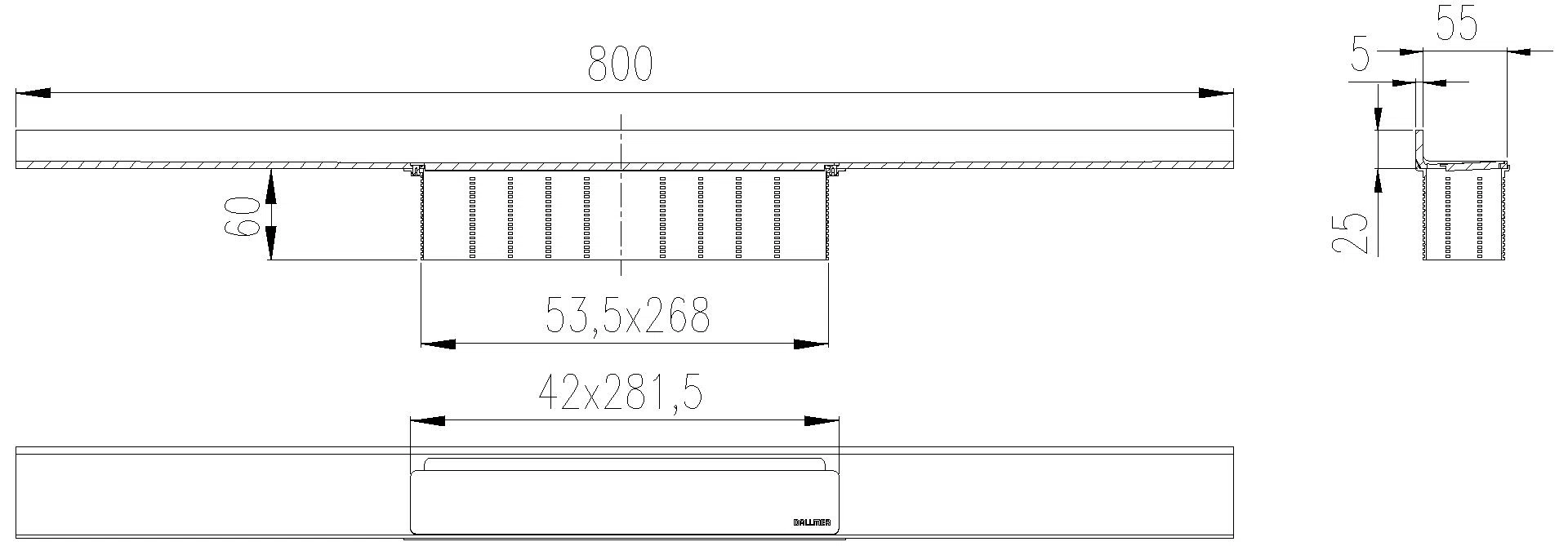 DALLMER Duschrinne CeraWall Select Edelstahl matt, 800 mm