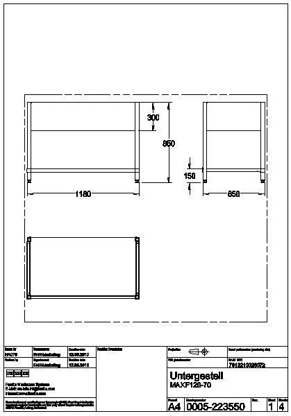 Untergestell, MAXIMA, Edelstahl, 1180x850x650 mm, MAXF120-70