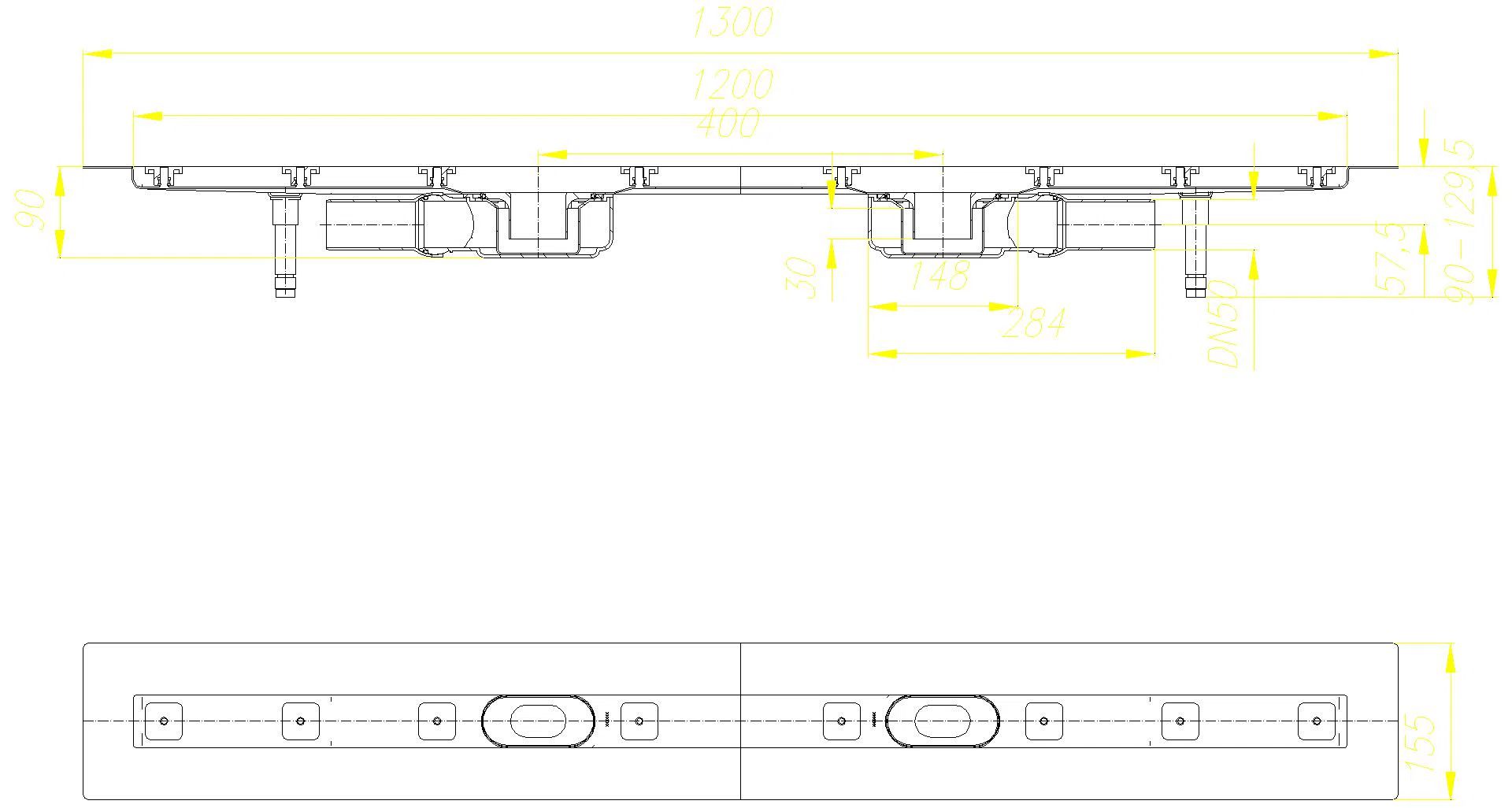 DALLMER Duschrinne CeraLine Plan F Duo 1200 mm, DN 50
