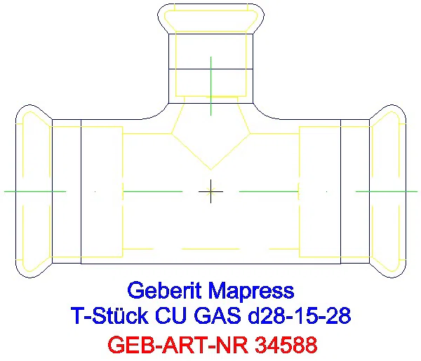 GE Mapress Kupfer T-Stück reduziert (Gas) d28-15-28_34588_A
