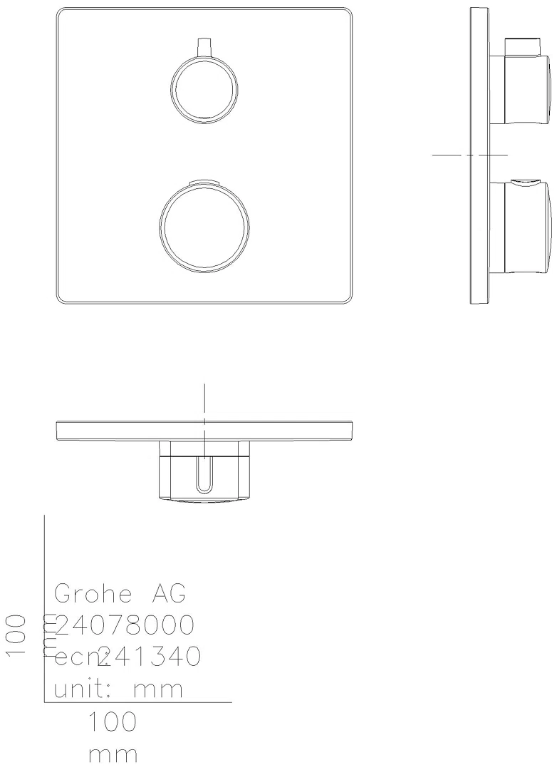 GROHE THM-Brausebatterie Grohtherm 24079 2 Abg. FMS für Rap. SmartBox eckig chrom