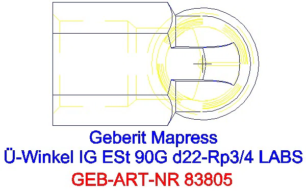 GE Mapress Edelstahl Übergangswinkel 90Gr mit IG (LABS-frei) d22-Rp3/4_83805_G