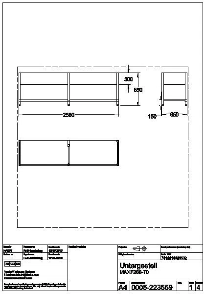 Untergestell, MAXIMA, Edelstahl, 2580x850x650 mm, MAXF260-70