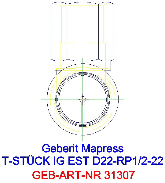 GE Mapress Edelstahl T-Stück mit IG d22-Rp1/2-22_31307_L