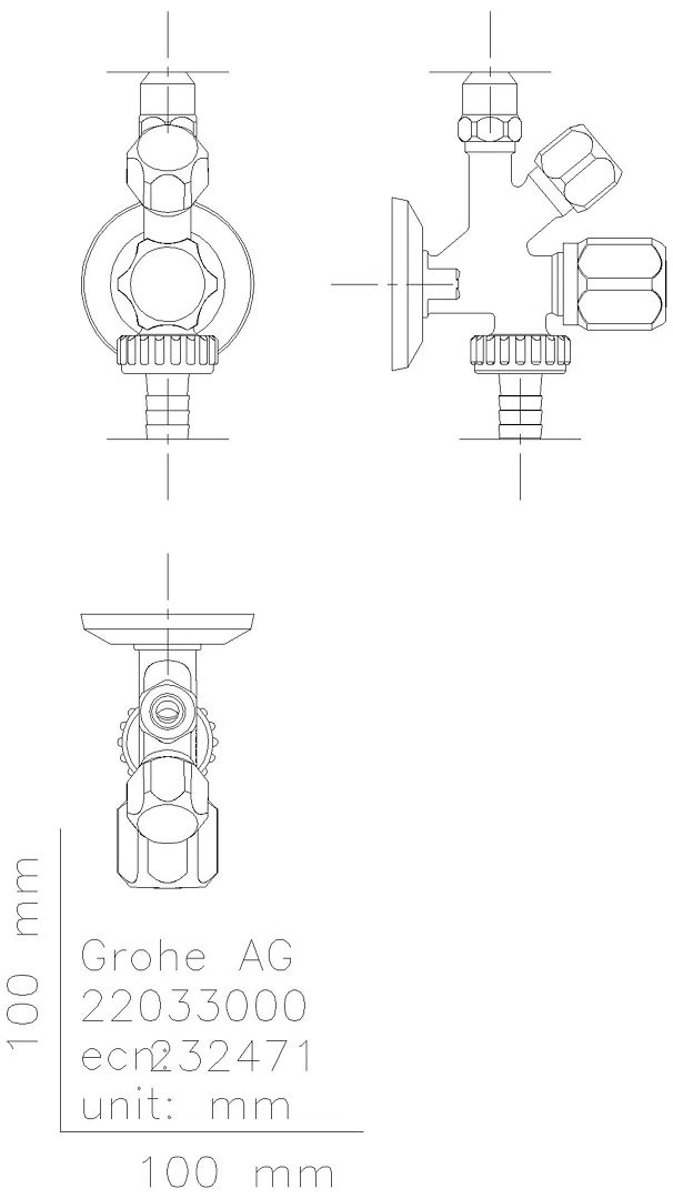 GROHE Kombi-Eckventil 22036 DN15 1/2''x3/8''x3/4'' selbstd. A.-gew. chrom