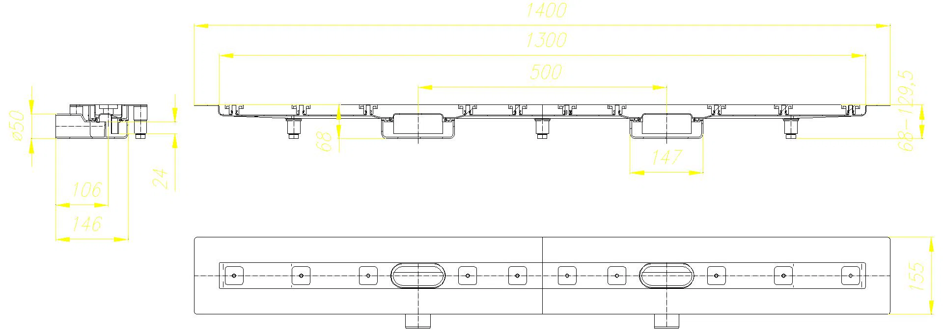 DALLMER Duschrinne CeraLine Nano F Duo 1300 mm, DN 50