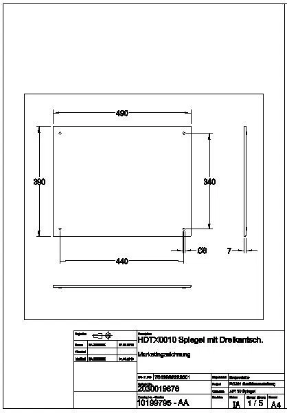 Spiegel, HEAVY DUTY, Edelstahl, 490x390x7 mm, diebstges. Befestigung, HDTX0010