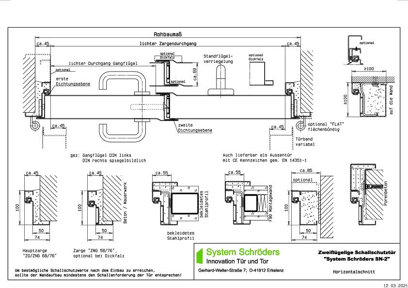 Schallschutzstahltür bis 42dB zweiflügelig System Schröders SN-2