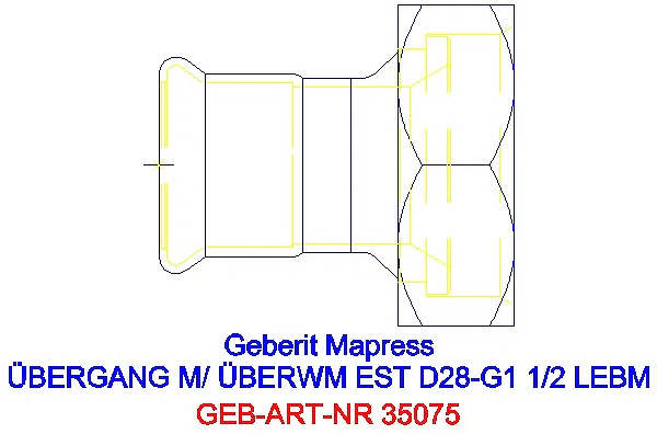 GE Mapress Edelstahl Übergang mit mit Überwurfmutter ESt d28-G1 1/2_35075_G