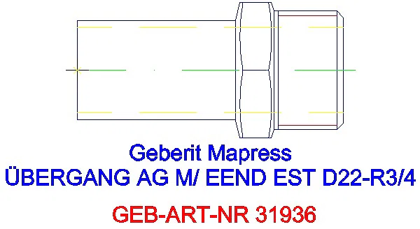 GE Mapress Edelstahl Übergang mit AG und Einschubende d22-R3/4_31936_A