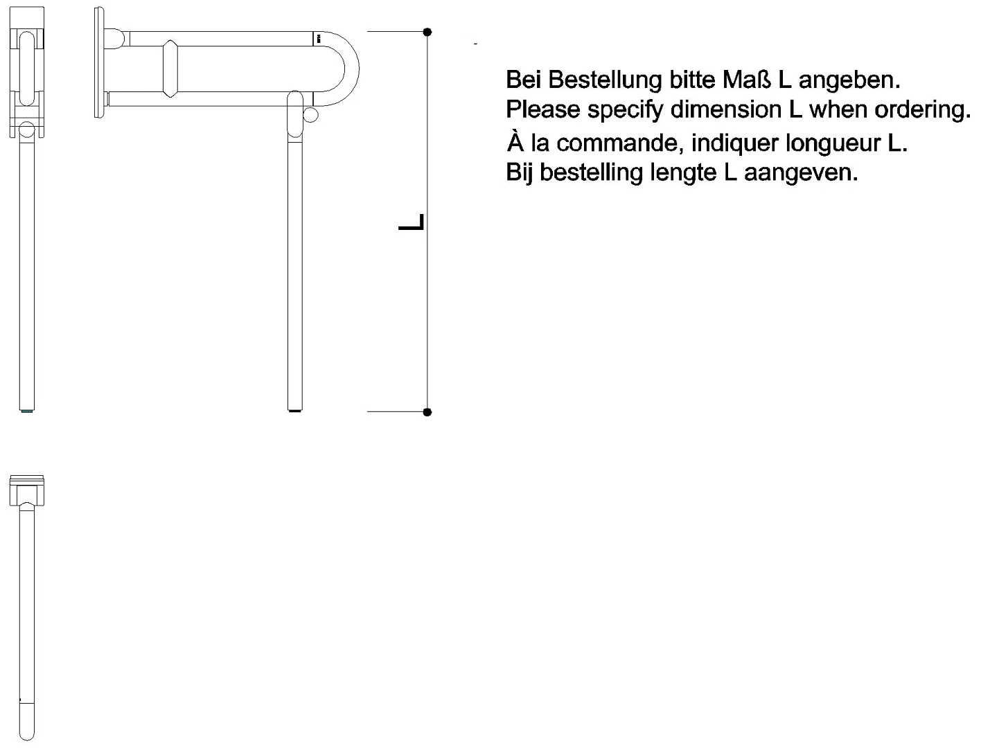 HEWI mobiler SK-Griff, drehbar, matt, L:600mm, mit Bodenstütze lichtgrau