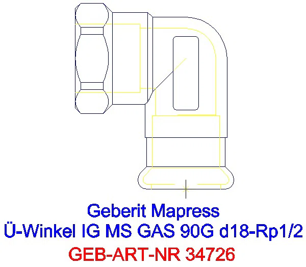 GE Mapress Kupfer Übergangswinkel 90Gr mit IG (Gas) Ms d18-Rp1/2_34726_A