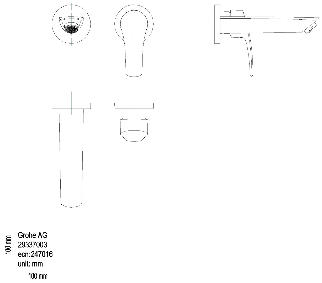 GROHE 2-Loch-WT-Wandbatterie Eurosmart 29337_3 FMS für 23571 Ausl. 171mm chrom
