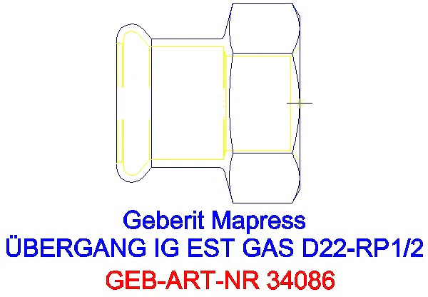 GE Mapress Edelstahl Übergang mit IG (Gas) d22-Rp1/2_34086_G