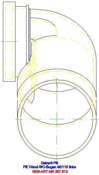 GE PE Anschlussbogen 90Gr für Wand-WC links gekröpft mit Erweiterung d110/90_367.913.16.1_L