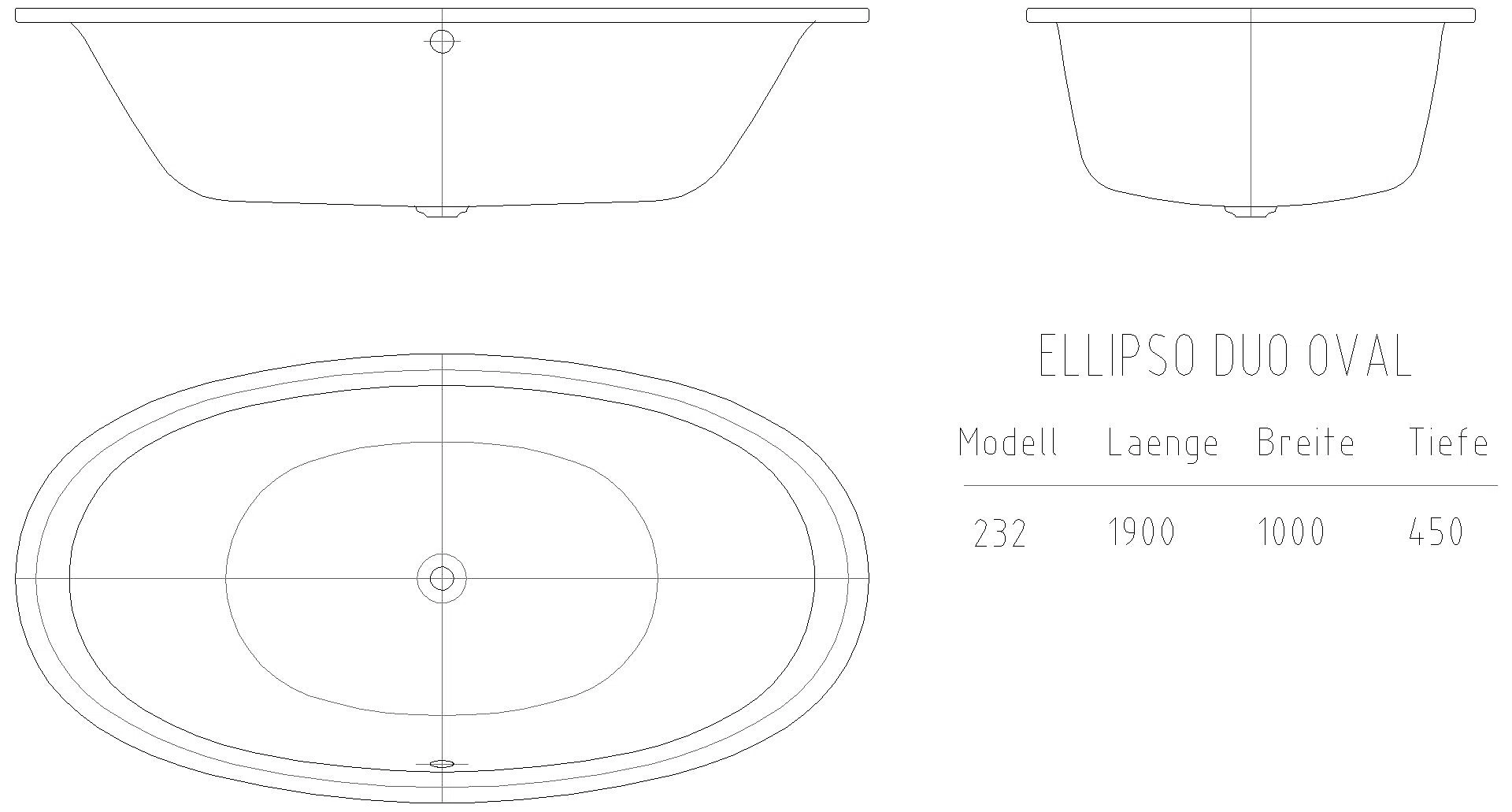 KALDEWEI ELLIPSO DUO OVAL Badewanne, 1900x1000 mm, Modell-Nr: 232
