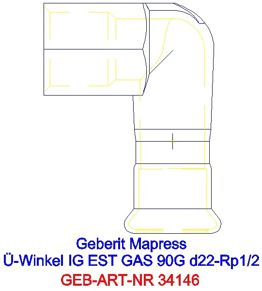GE Mapress Edelstahl Übergangswinkel 90Gr mit IG (Gas) d22-Rp3/4_34146_A