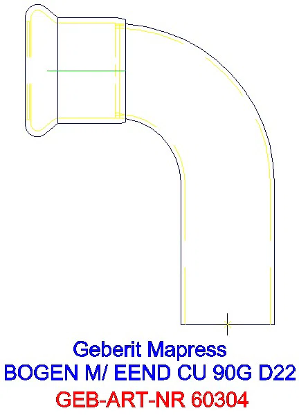 GE Mapress Kupfer Bogen 90Gr mit Einschubende d22_60304_A