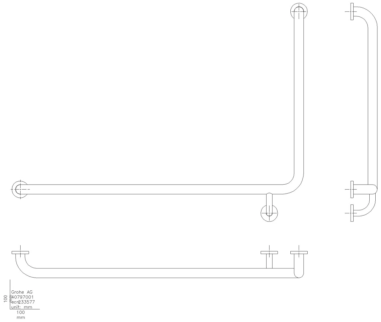 GROHE Wannengriff Essentials 40797_1 L-Form 940 x 600mm Metall chrom