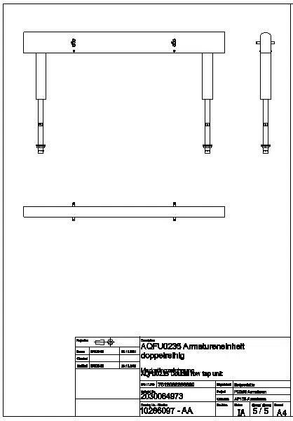 Armatureneinh., Edst., doppelreihig, 4 Waschplätze, 1400 mm, Wasserans un., AQFU0235