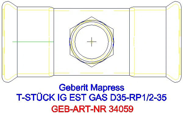 GE Mapress Edelstahl T-Stück mit IG (Gas) d35-Rp1/2-35_34059_G