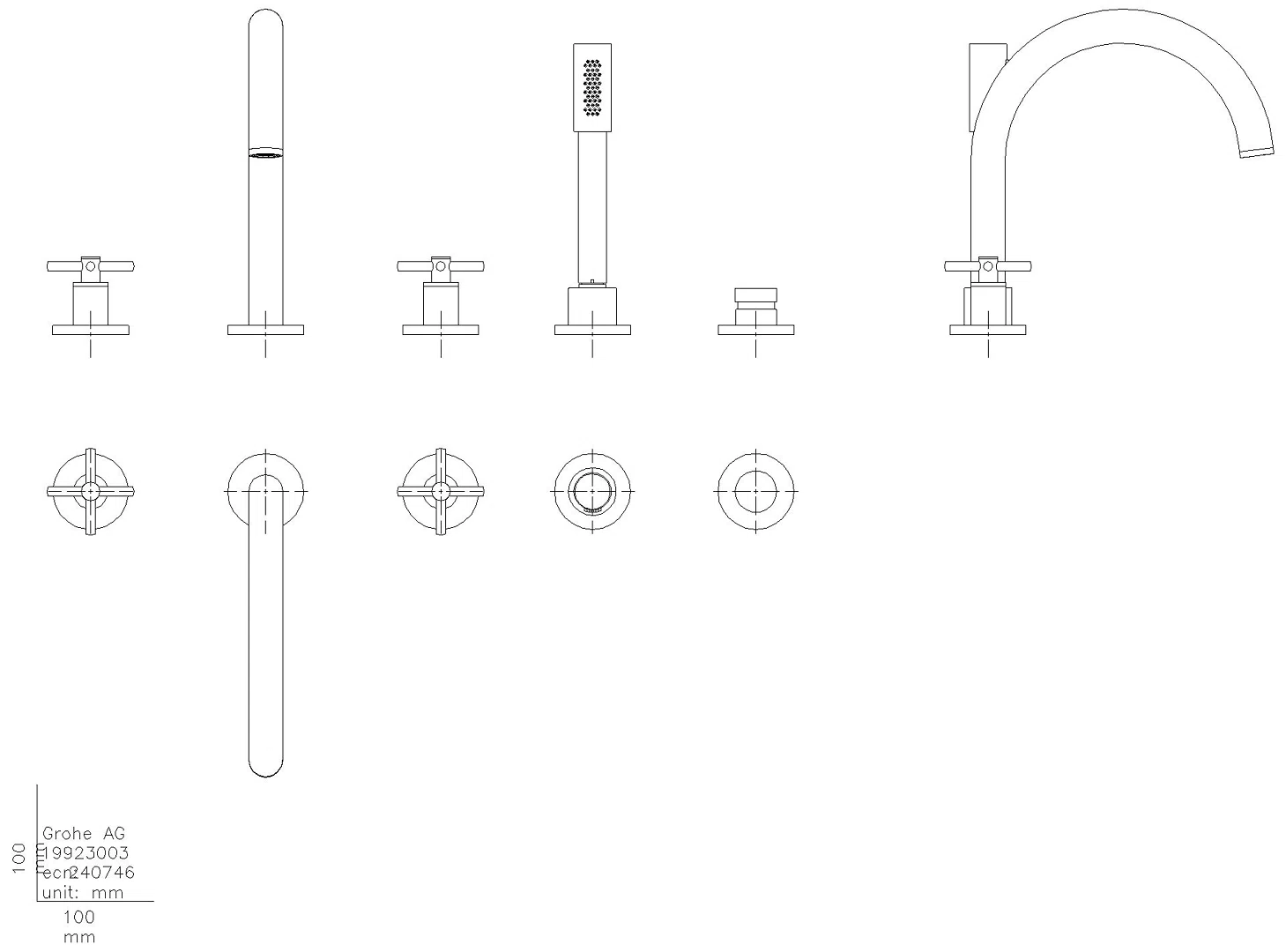 GROHE 5-Loch-Wannen-Kombination Atrio 29408 FMS Kreuz-Griff warm sunset